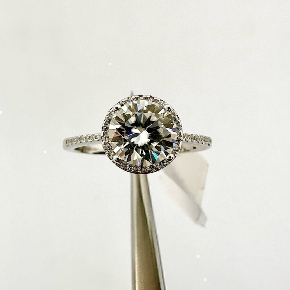 Moissanite Halo Ring Engagement Wedding Brilliant Round Cut 925 GRA 2 Ct Size 7
